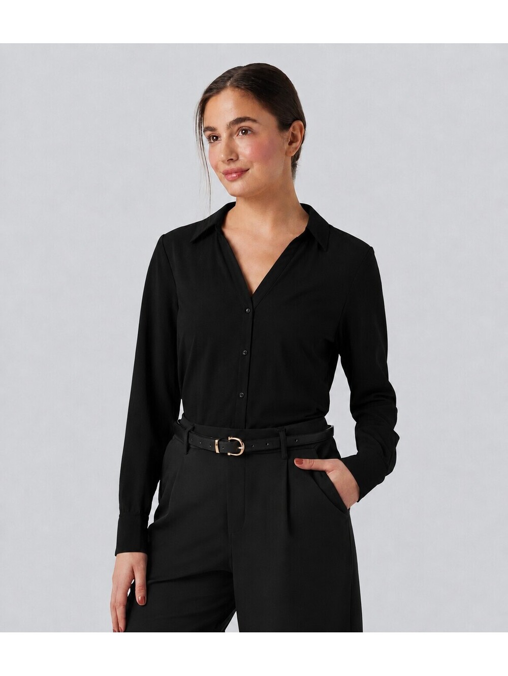 Halara Long Sleeve Curved Hem Work Shirt Black Size XL